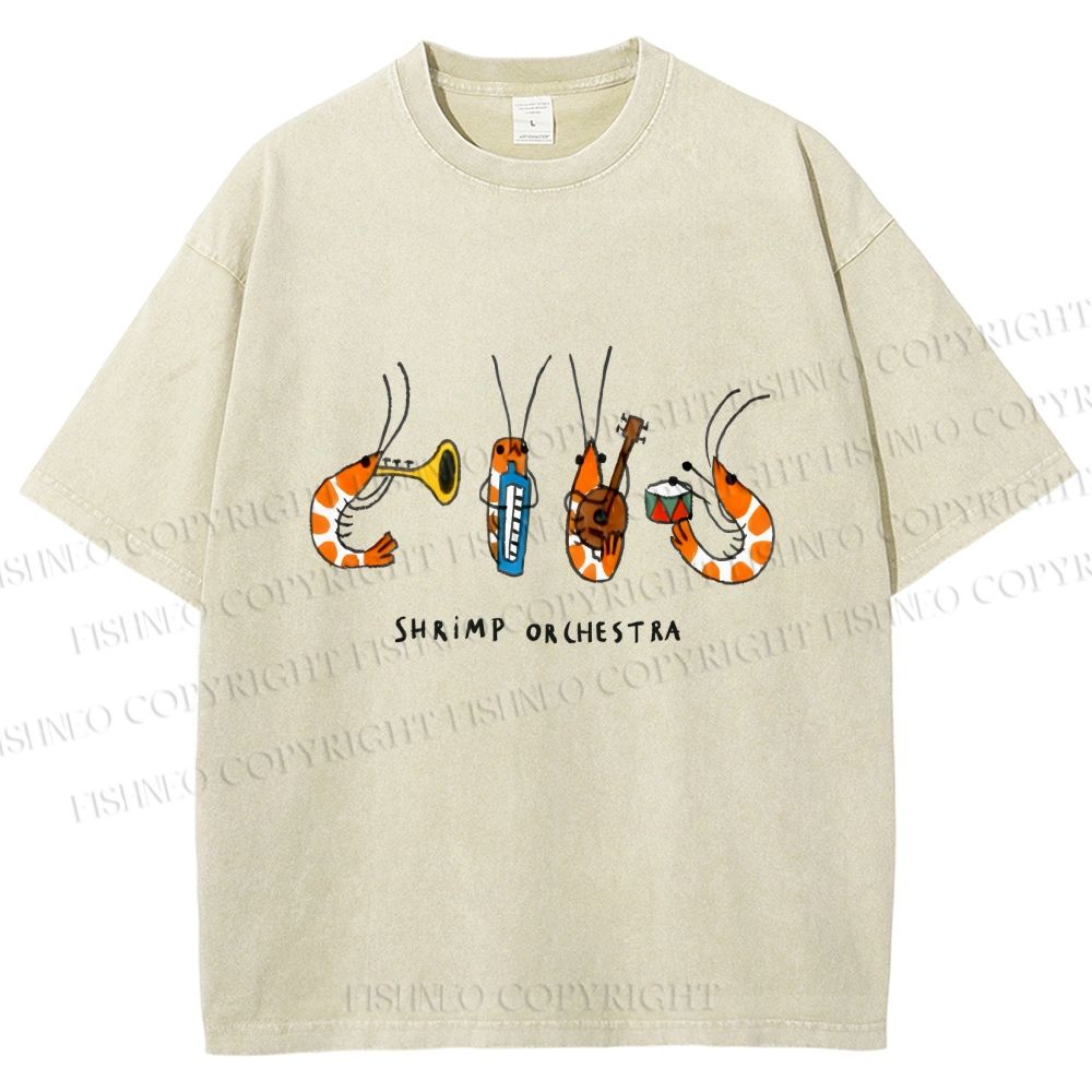 Unisex Shrimp Orchestra Printed Washed Tee