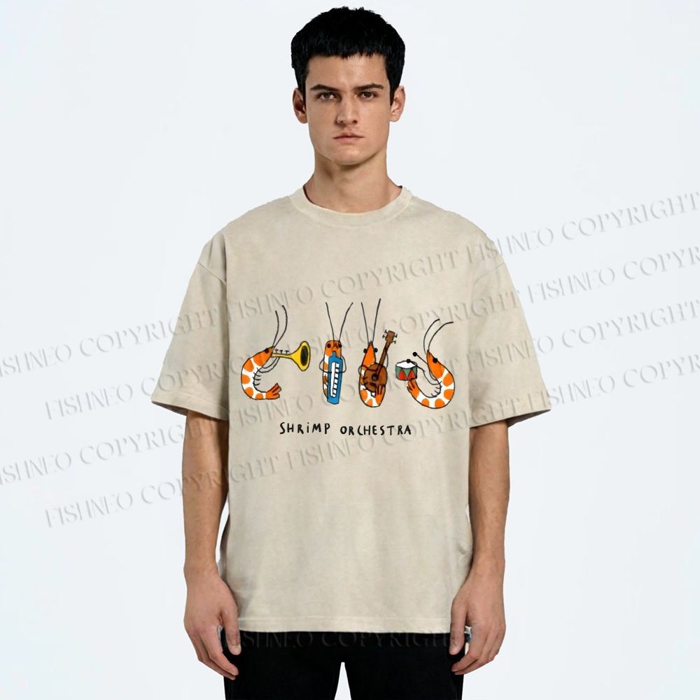 Unisex Shrimp Orchestra Printed Washed Tee