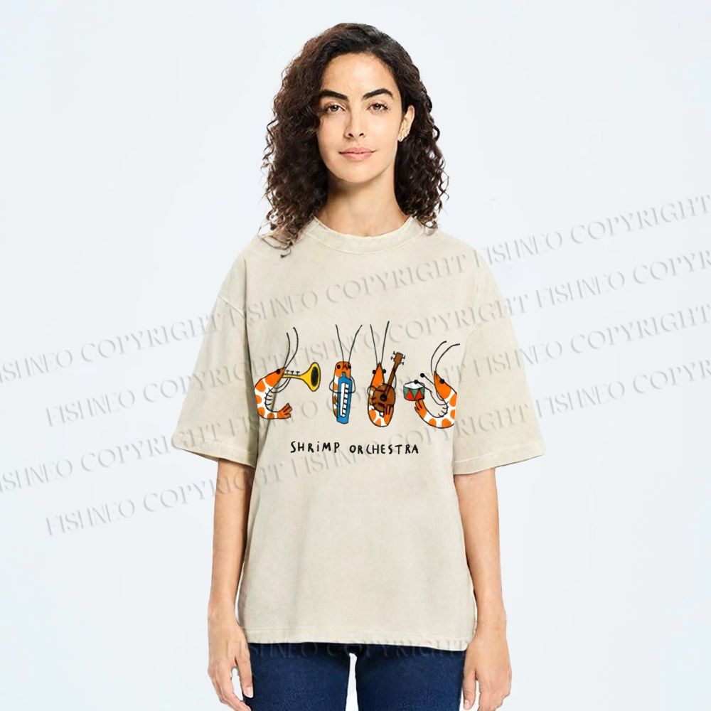 Unisex Shrimp Orchestra Printed Washed Tee