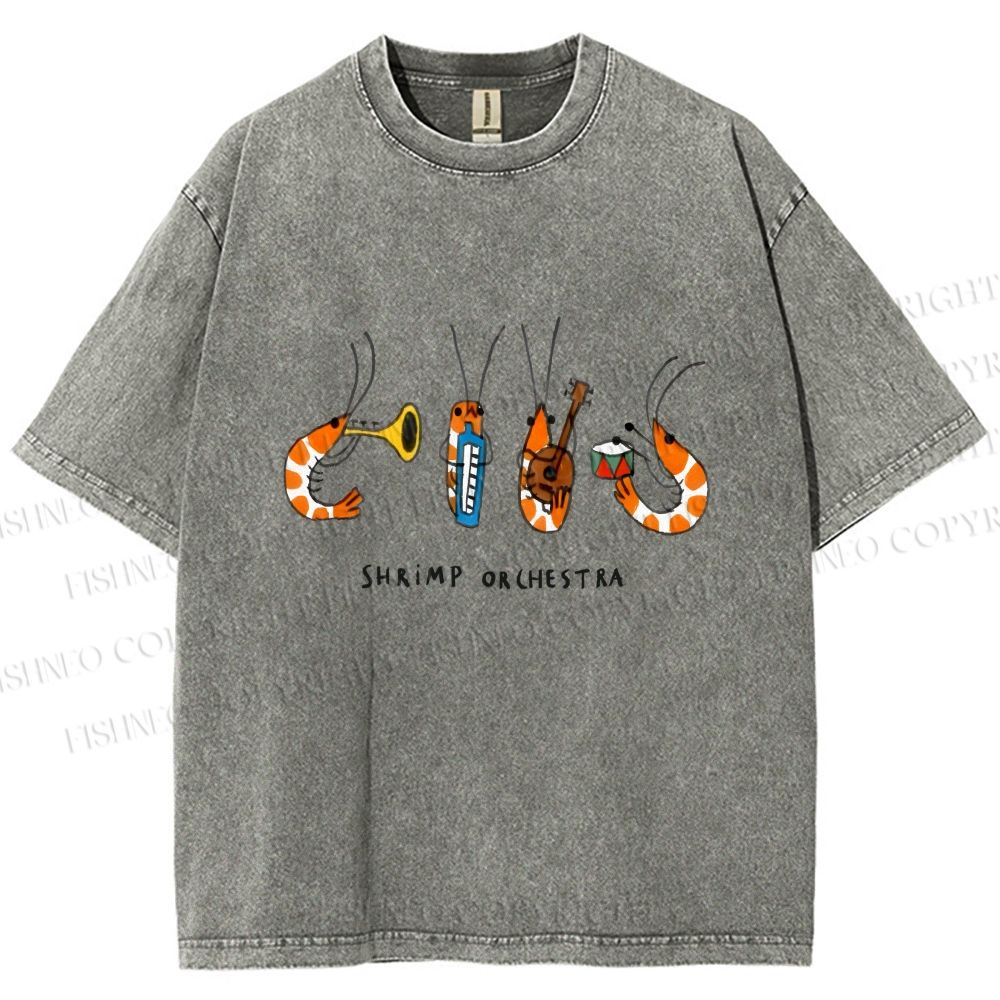 Unisex Shrimp Orchestra Printed Washed Tee