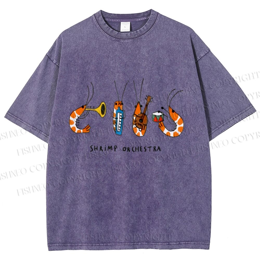 Unisex Shrimp Orchestra Printed Washed Tee