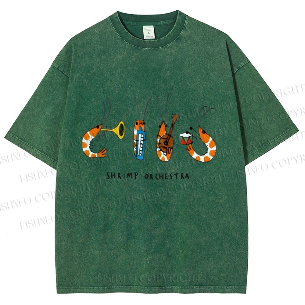 Unisex Shrimp Orchestra Printed Washed Tee