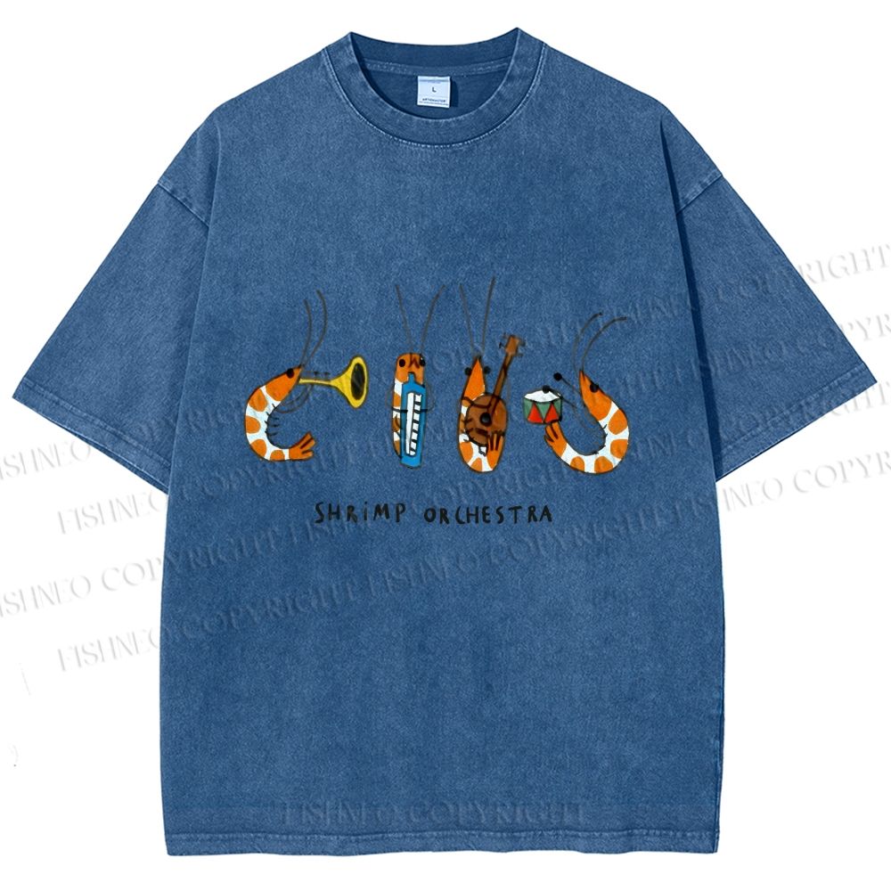 Unisex Shrimp Orchestra Printed Washed Tee