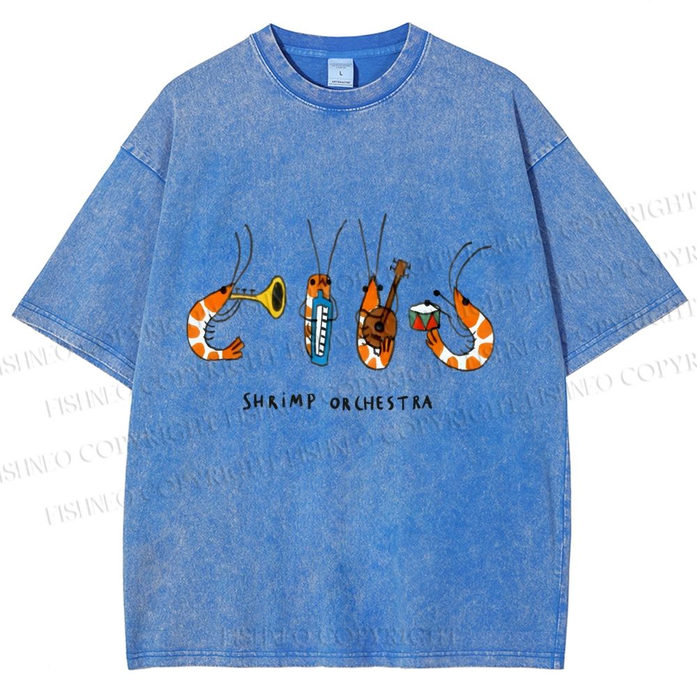 Unisex Shrimp Orchestra Printed Washed Tee