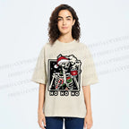 Unisex Christmas Skull Ho Ho Ho Printed Washed Tee