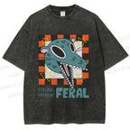 Unisex Wolf Feeling Freaking Feral Printed Washed Tee