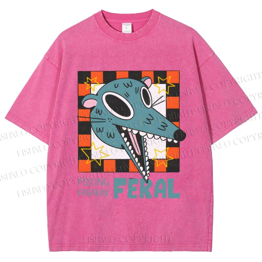 Unisex Wolf Feeling Freaking Feral Printed Washed Tee