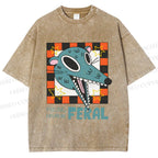 Unisex Wolf Feeling Freaking Feral Printed Washed Tee