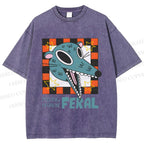 Unisex Wolf Feeling Freaking Feral Printed Washed Tee