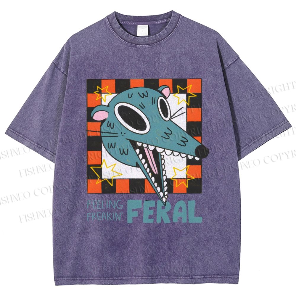 Unisex Wolf Feeling Freaking Feral Printed Washed Tee
