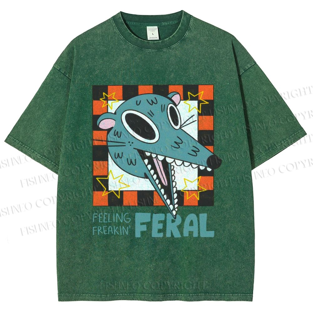 Unisex Wolf Feeling Freaking Feral Printed Washed Tee