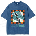Unisex Wolf Feeling Freaking Feral Printed Washed Tee