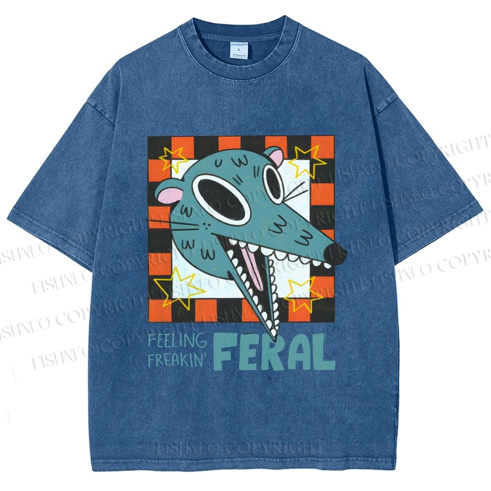 Unisex Wolf Feeling Freaking Feral Printed Washed Tee