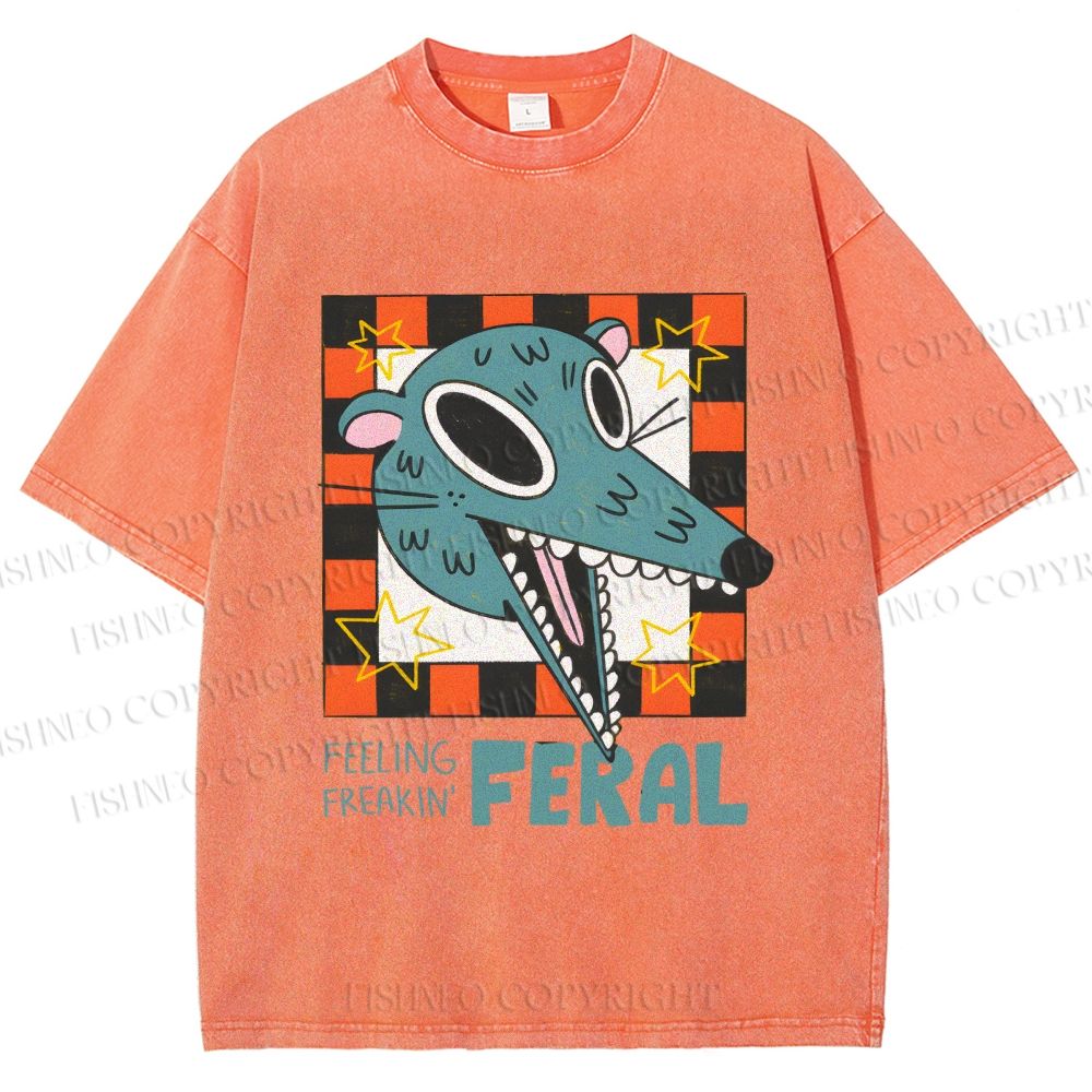 Unisex Wolf Feeling Freaking Feral Printed Washed Tee