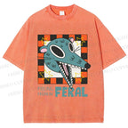 Unisex Wolf Feeling Freaking Feral Printed Washed Tee