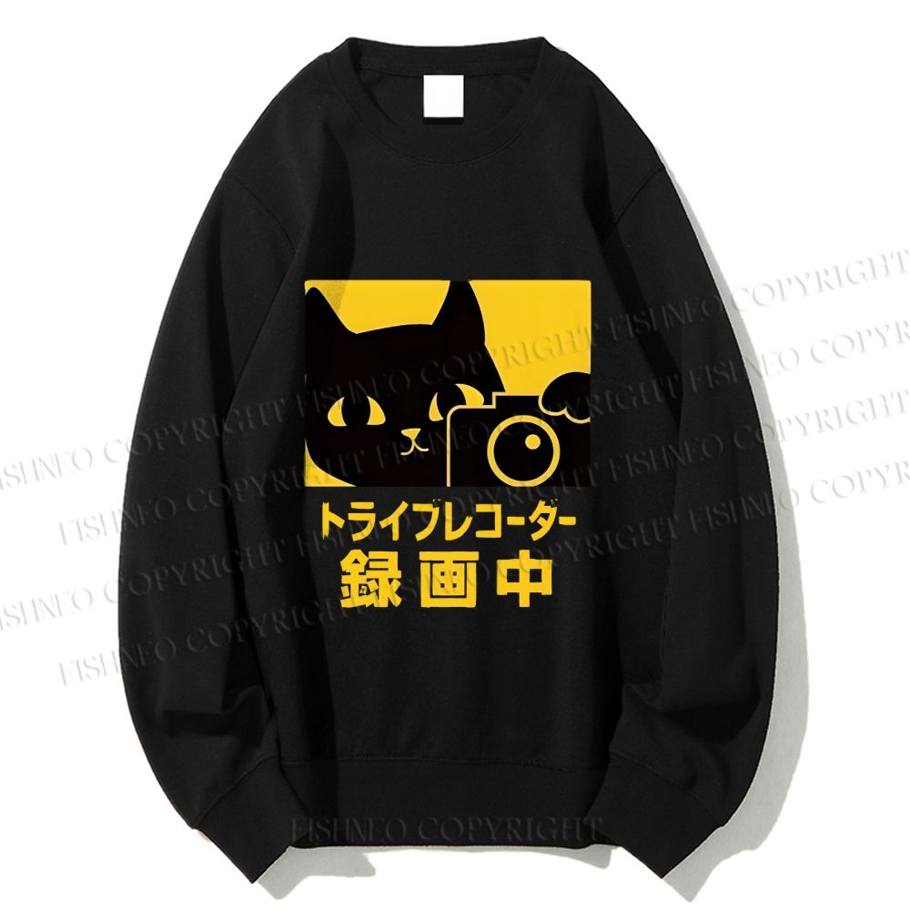Unisex Cat Camera Japanese Style Printed Sweatshirt