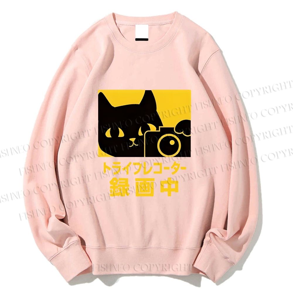 Unisex Cat Camera Japanese Style Printed Sweatshirt