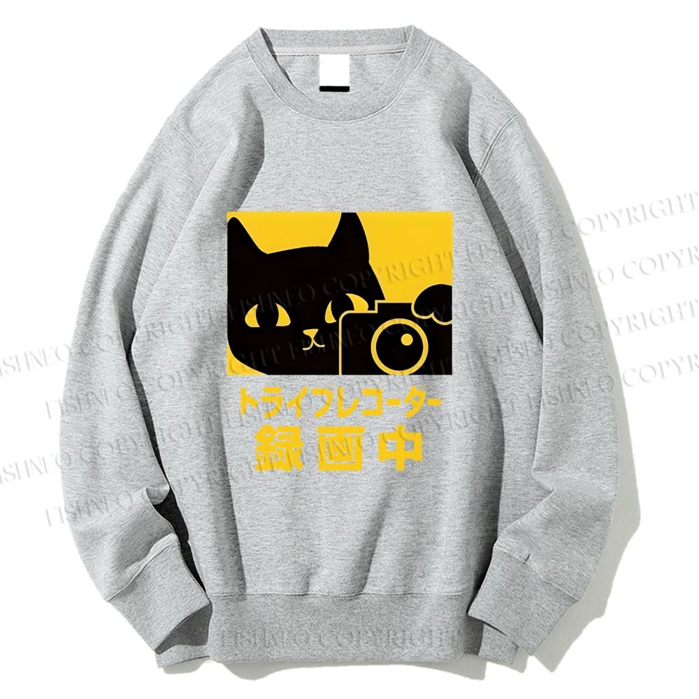 Unisex Cat Camera Japanese Style Printed Sweatshirt
