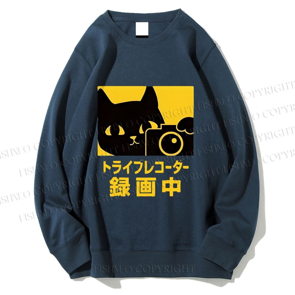 Unisex Cat Camera Japanese Style Printed Sweatshirt