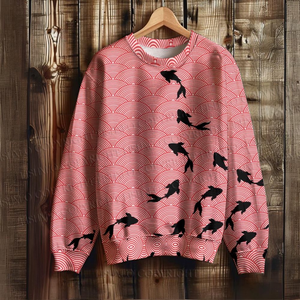 Japanese Vintage Wave Koi Printed Sweatshirt