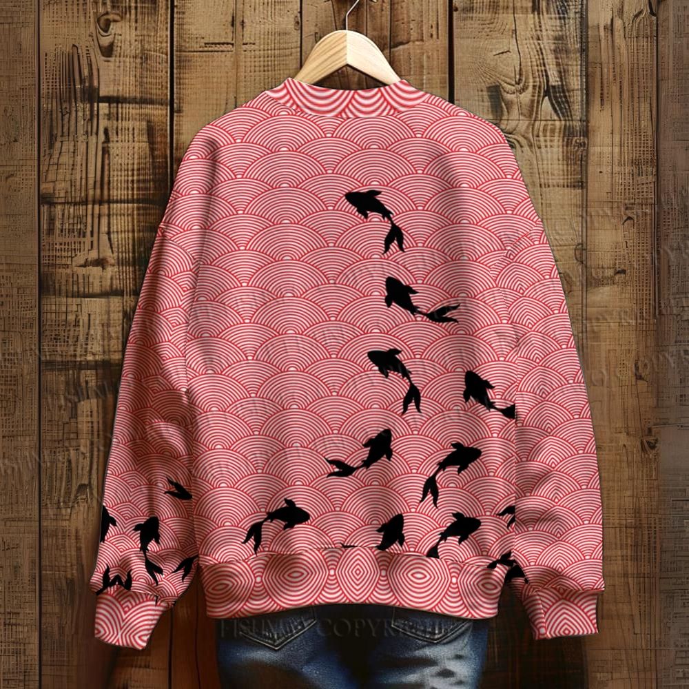 Japanese Vintage Wave Koi Printed Sweatshirt