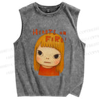 Unisex Hearts On Fire Yoshitomo Nara Printed Washed Tank Top
