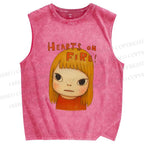 Unisex Hearts On Fire Yoshitomo Nara Printed Washed Tank Top