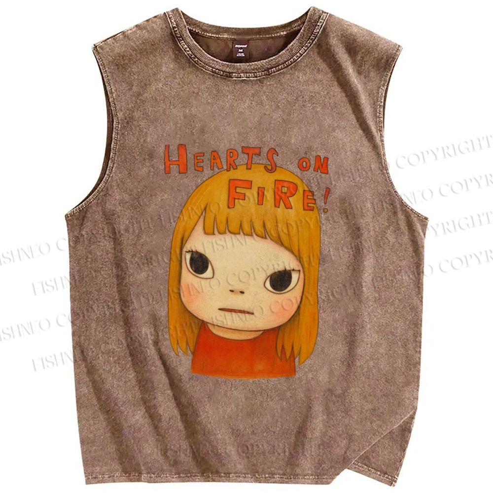 Unisex Hearts On Fire Yoshitomo Nara Printed Washed Tank Top