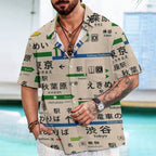 Japanese Line Station Sign Button-up Shirt