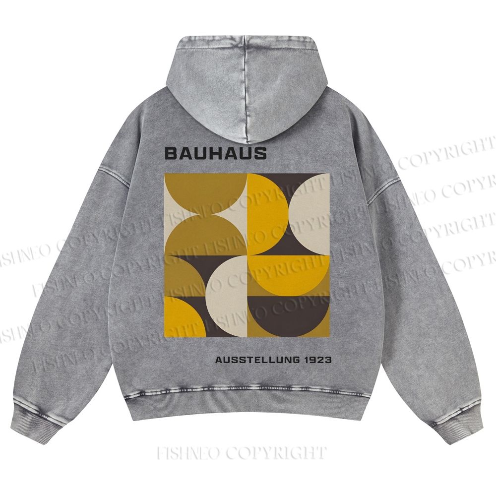 Casual Bauhaus Geometry Printed Washed Hoodie