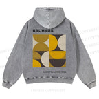 Casual Bauhaus Geometry Printed Washed Hoodie