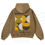 Casual Bauhaus Geometry Printed Washed Hoodie