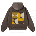 Casual Bauhaus Geometry Printed Washed Hoodie