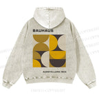 Casual Bauhaus Geometry Printed Washed Hoodie