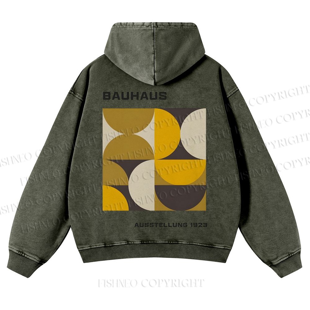 Casual Bauhaus Geometry Printed Washed Hoodie