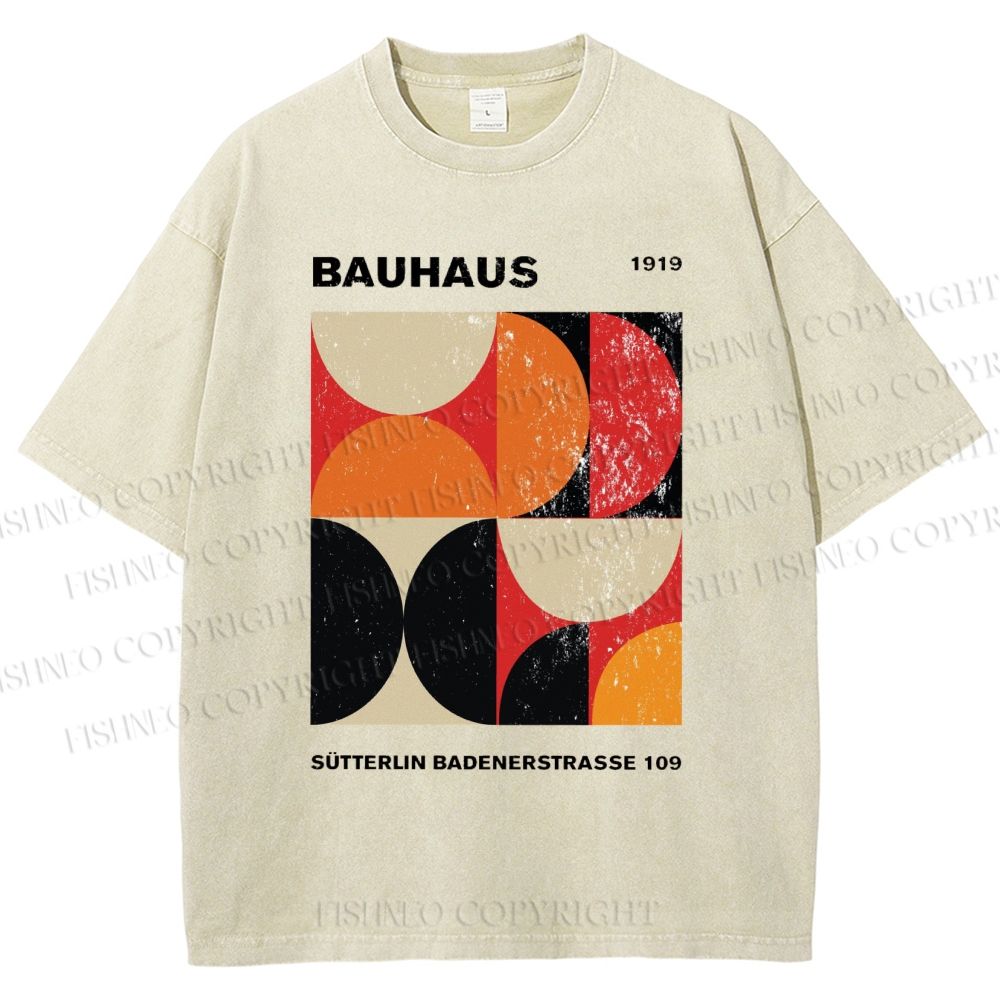 Unisex Bauhaus Geometric Color Blocks Printed Washed Tee