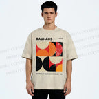 Unisex Bauhaus Geometric Color Blocks Printed Washed Tee