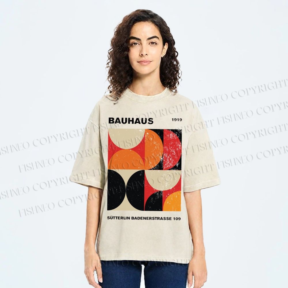 Unisex Bauhaus Geometric Color Blocks Printed Washed Tee