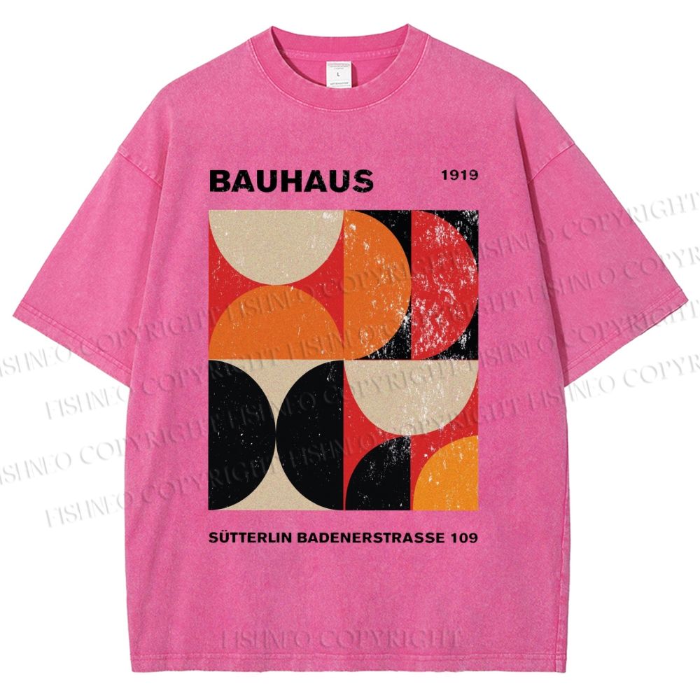 Unisex Bauhaus Geometric Color Blocks Printed Washed Tee