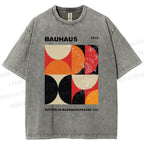 Unisex Bauhaus Geometric Color Blocks Printed Washed Tee