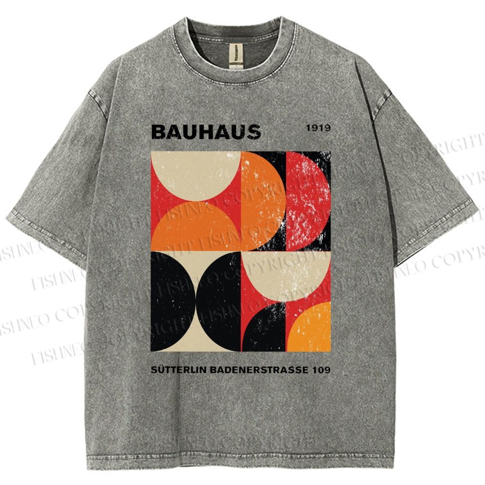Unisex Bauhaus Geometric Color Blocks Printed Washed Tee