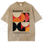 Unisex Bauhaus Geometric Color Blocks Printed Washed Tee