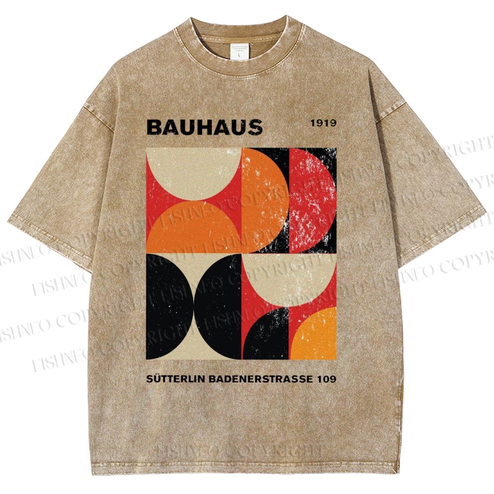 Unisex Bauhaus Geometric Color Blocks Printed Washed Tee