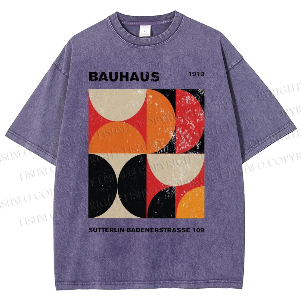 Unisex Bauhaus Geometric Color Blocks Printed Washed Tee