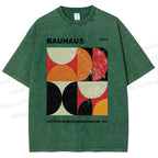 Unisex Bauhaus Geometric Color Blocks Printed Washed Tee