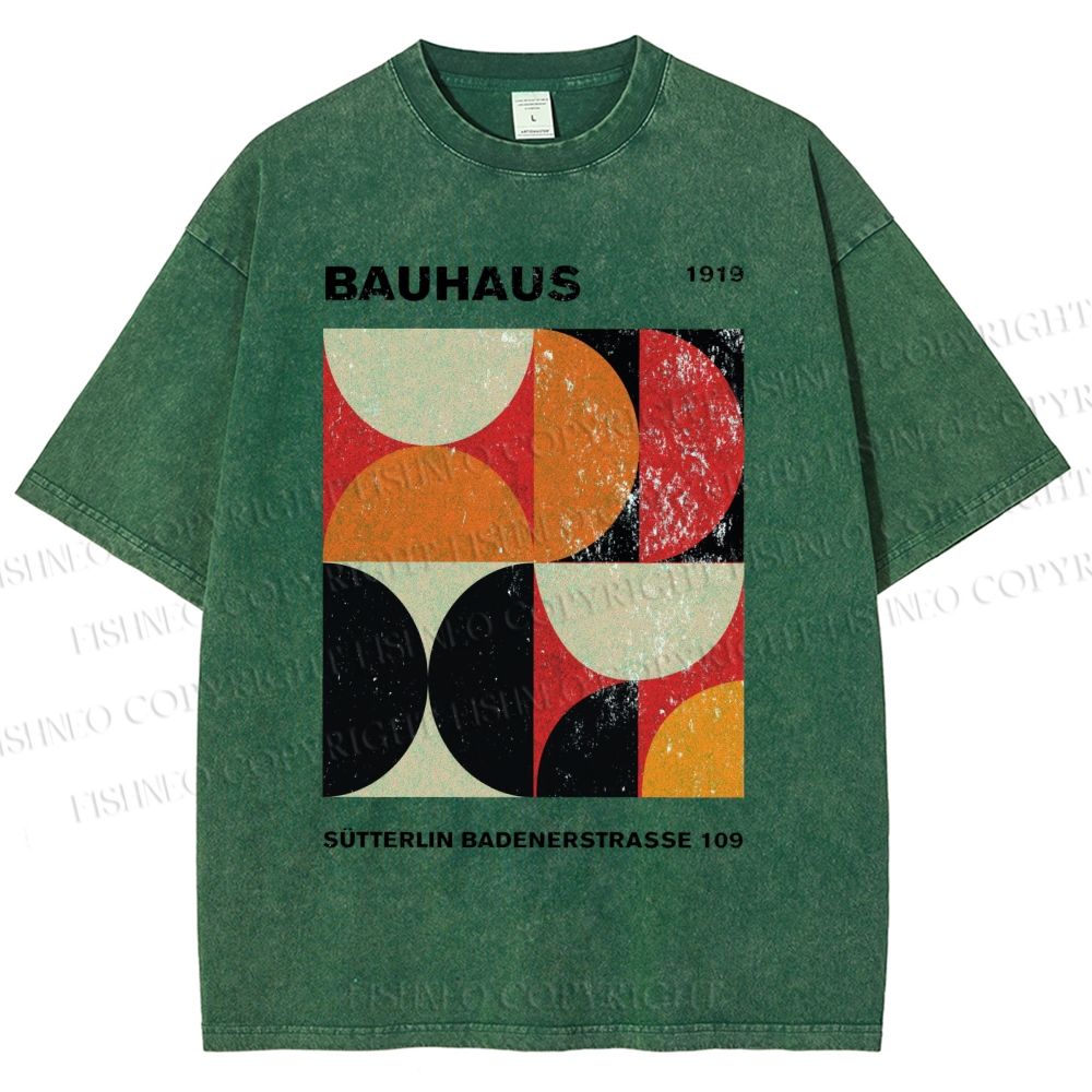 Unisex Bauhaus Geometric Color Blocks Printed Washed Tee