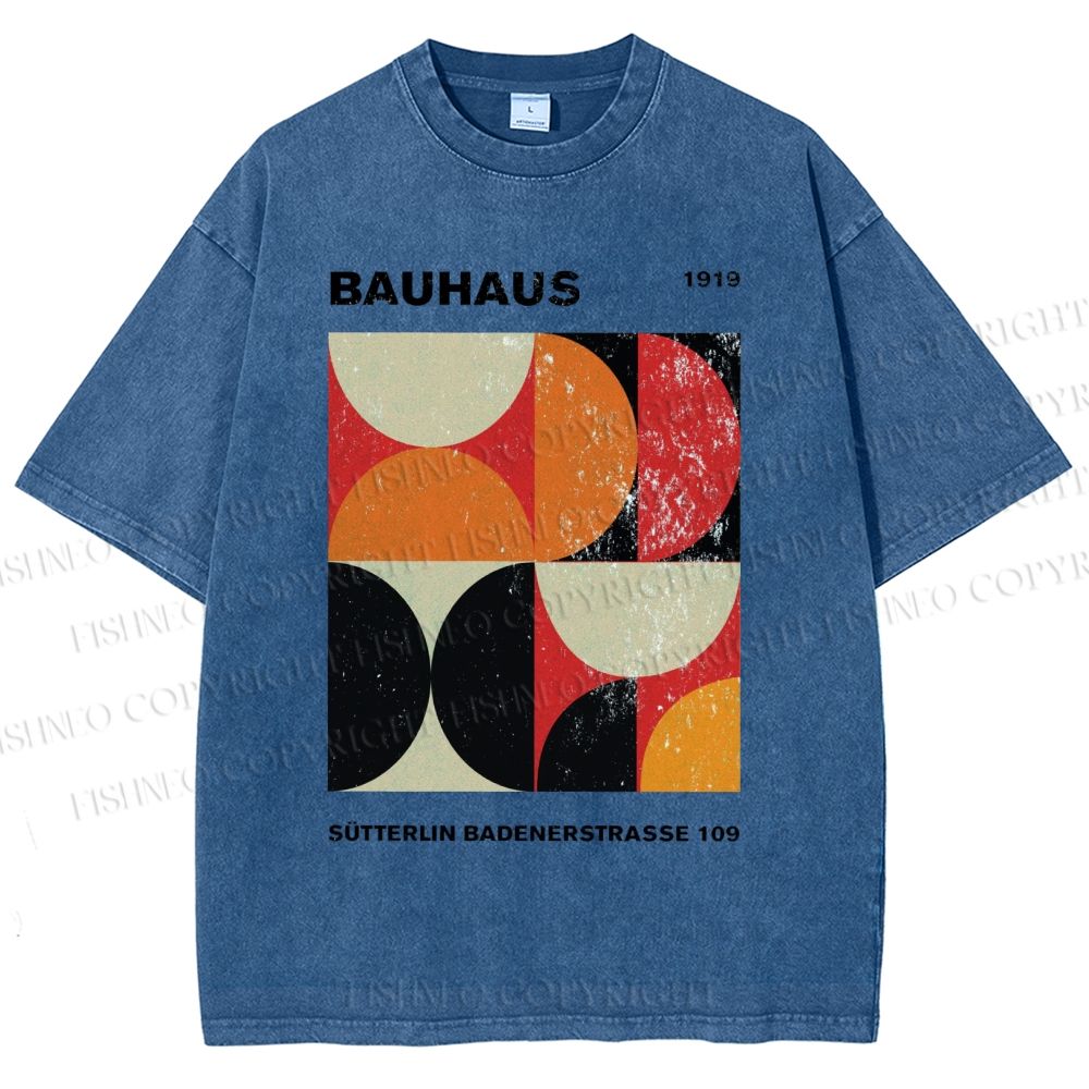 Unisex Bauhaus Geometric Color Blocks Printed Washed Tee