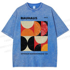 Unisex Bauhaus Geometric Color Blocks Printed Washed Tee