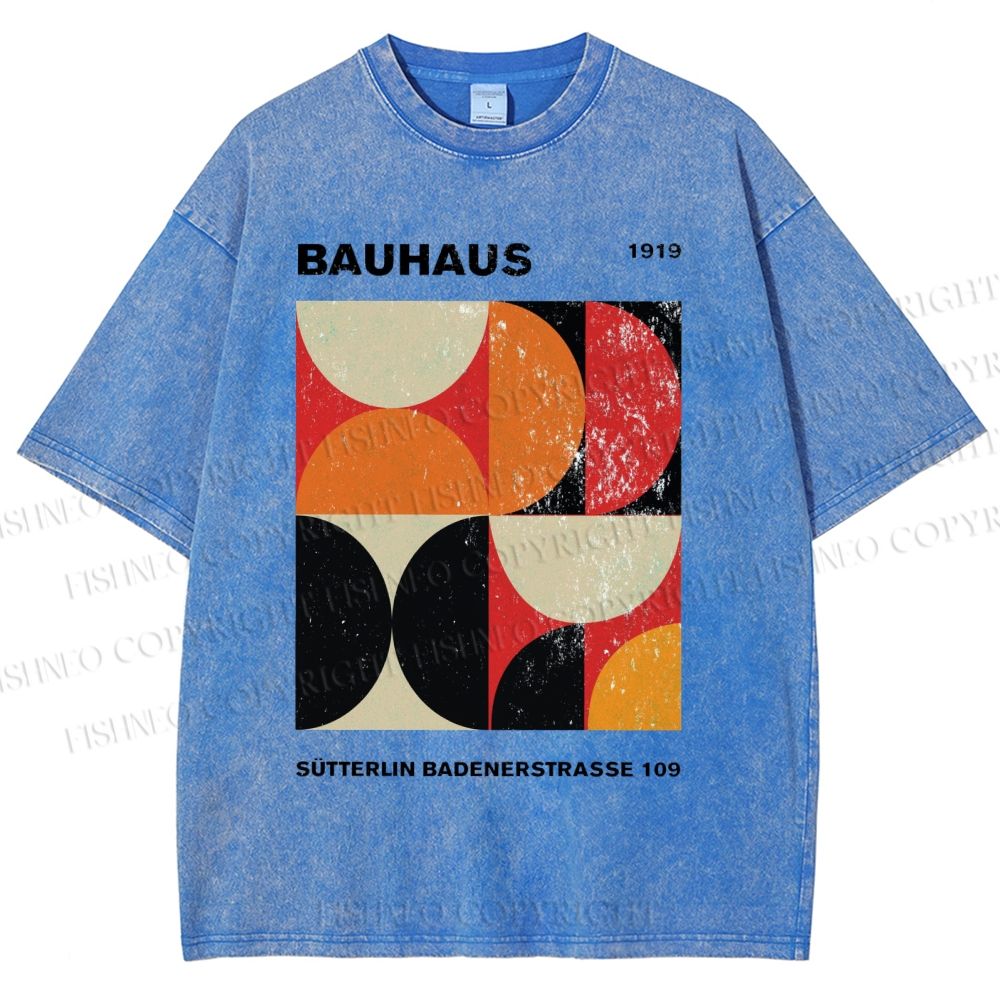 Unisex Bauhaus Geometric Color Blocks Printed Washed Tee