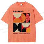 Unisex Bauhaus Geometric Color Blocks Printed Washed Tee